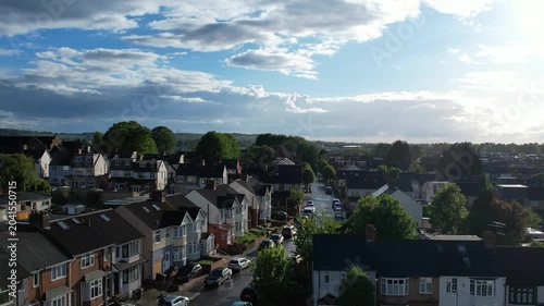 Aerial Footage of Luton City Before Sunset Time After Clear Sunny Day. Urban Drone Flight Above Urban City Streets of British City and Town of England. Drone Mounted Ultra Wide Angle Camera Footage