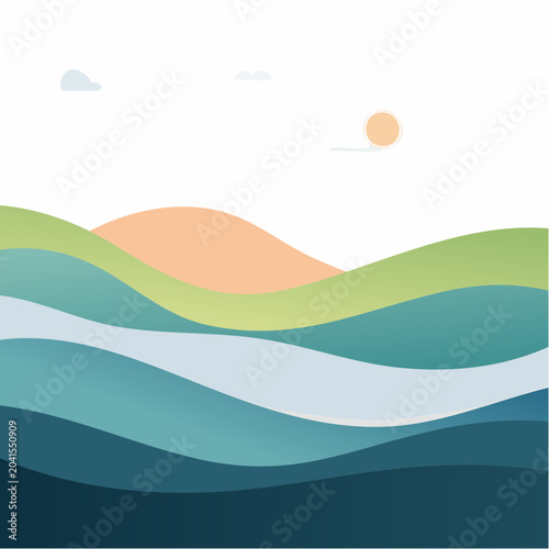 Abstract Landscape with Rolling Hills and Water