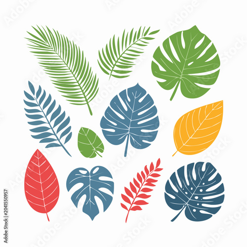 Collection of Tropical Leaves in Various Colors