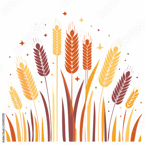 Stylized Wheat Stalks with Autumn Colors