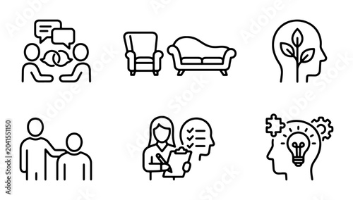 Foto Mental Health Therapy Icons, Psychology Counseling Symbols, Mind Wellness Concep