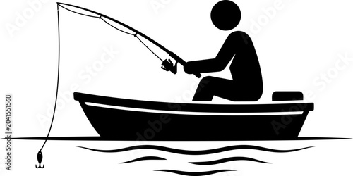 Cuadro en lienzo Man sitting in boat fishing with rod and line in water  leisure activity