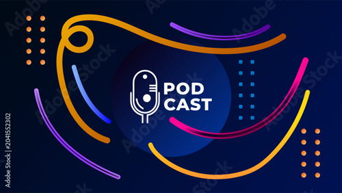 Abstract Podcast Background With Hand Drawn Organic Shapes Lines Purple Orange Blue Pink Gradient Colorful Simple Modern Design Vector. Good For Cover Design, Banner Design, Web Design, Social Media