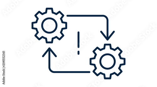 Two gears connected by arrows demonstrating a cyclical process in a simple line art illustration