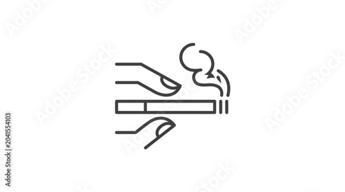 Photos Hand holding a lit cigarette with smoke rising.