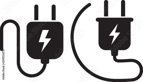 Electrical plug icon silhouette with lightning bolt energy symbol