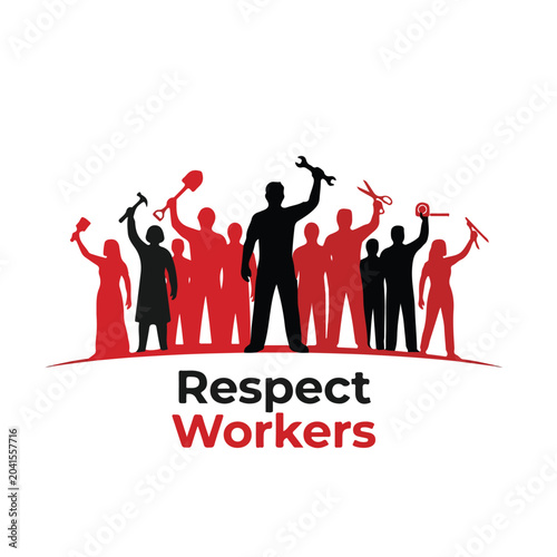 Labor Day Respect Workers Silhouette Group Banner