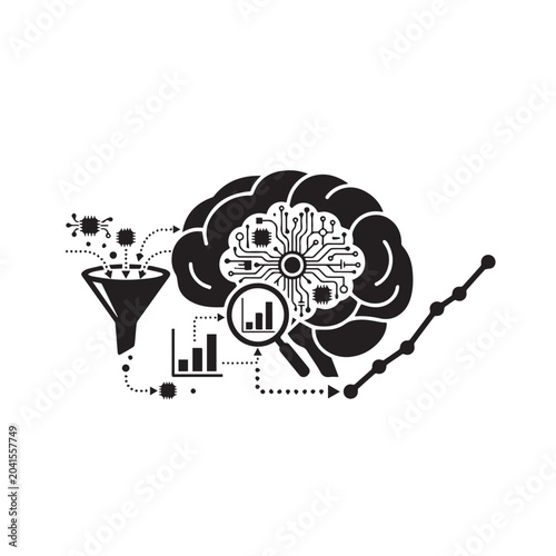 AI Brain Data Funnel Machine Learning Analytics Icon