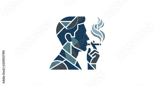 Tableau sur toile Man smoking cigarette abstract geometric mosaic style.