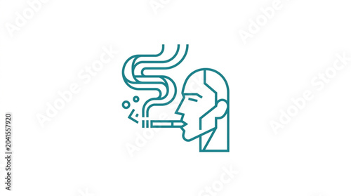 Quadro su tela Man smoking cigarette with smoke coming out of mouth.