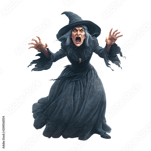 Scared Witch Transparent Background PNG Isolated White for Halloween Design