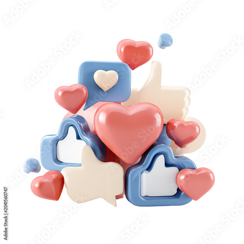 Social Media Likes Love Reactions Concept Isolated White Background