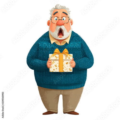 Surprised Grandpa Christmas Gift Transparent Background Stock Image