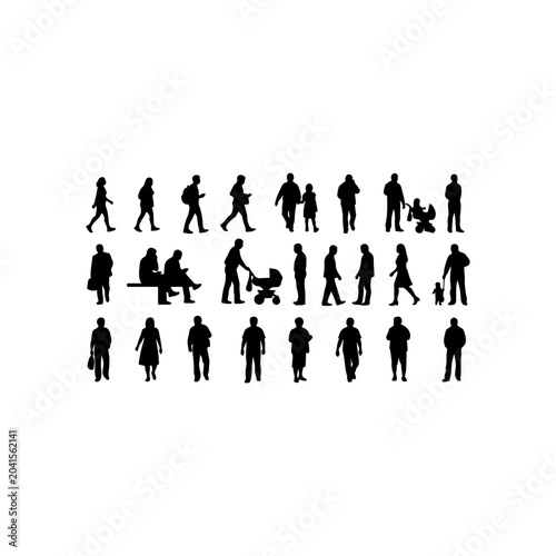 Black human silhouettes in various casual poses