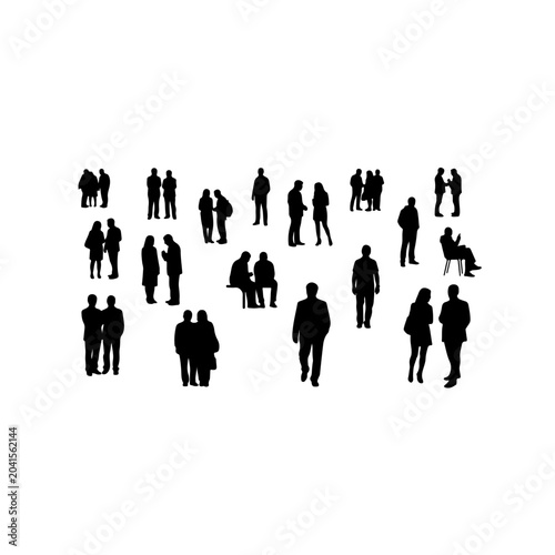 Black Silhouette People Posing on White Background
