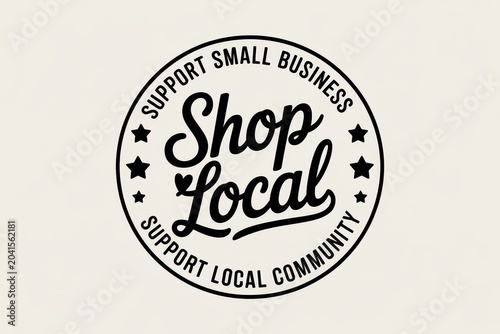 A round rubber stamp style illustration with the text Shop Local isolated on white background