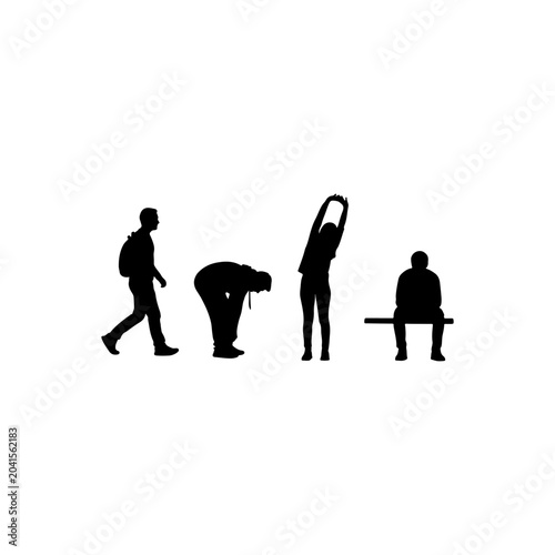 Diverse human silhouettes in various everyday poses