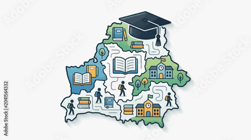 Tableau sur toile Belarus Map Education Concept with Graduation Cap and Books.