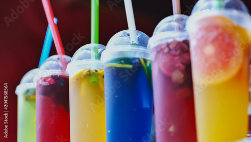 Photography Colorful fruit lemonade and refreshing cocktails at India Day festival in Moscow