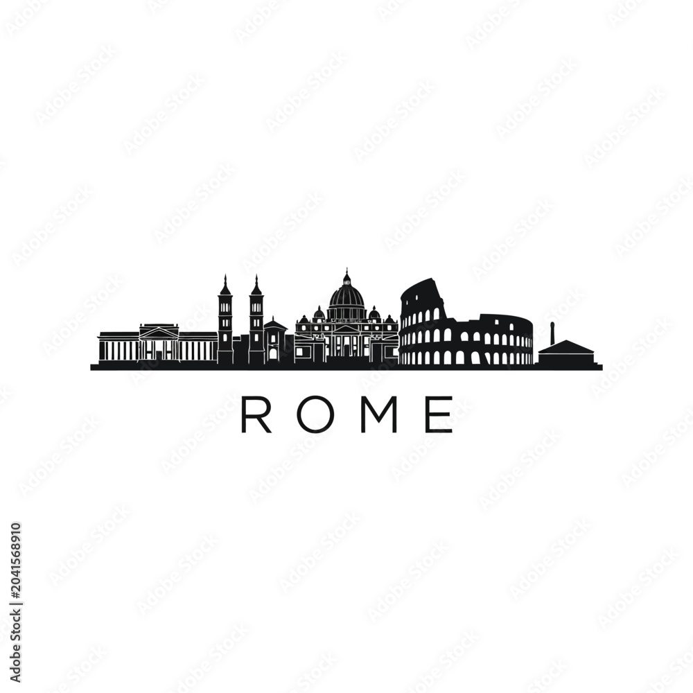 Obraz premium Rome silhouette cityscape skyline, Italian landmark, black and white minimal