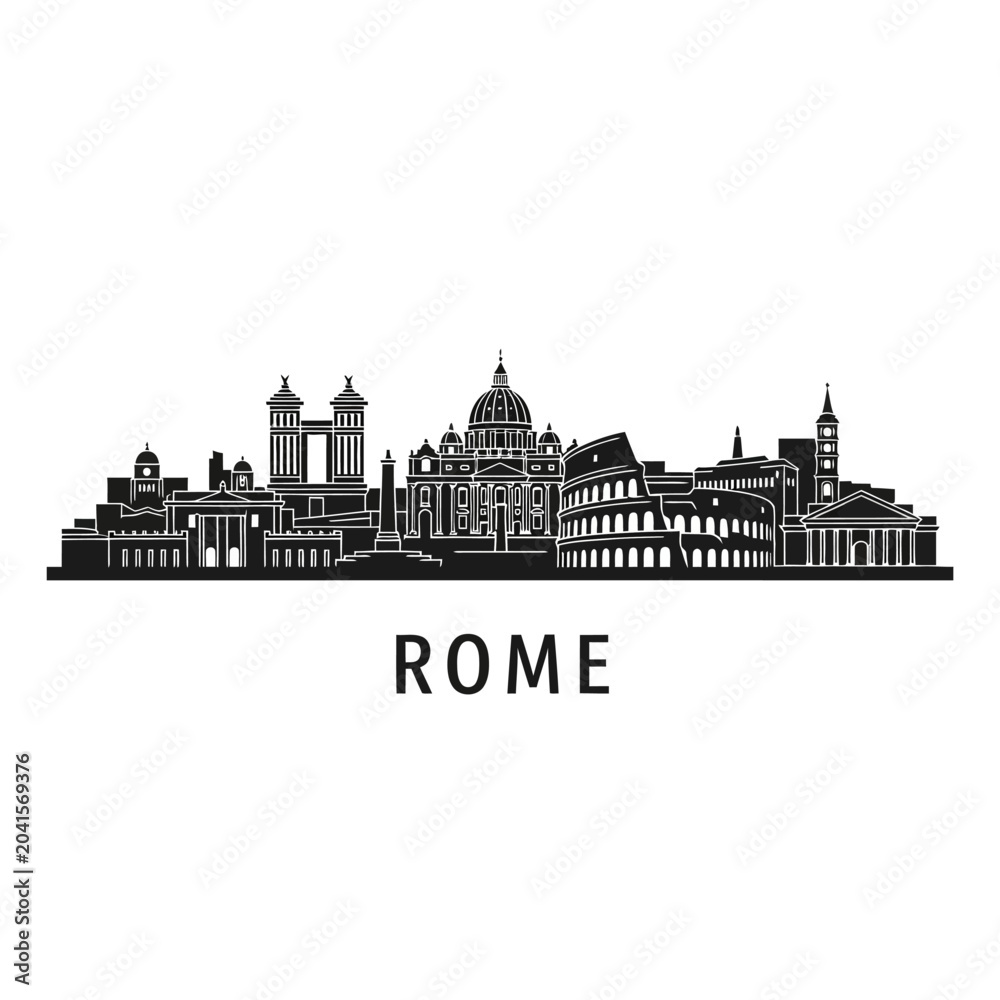 Obraz premium Rome City Skyline Silhouette: Iconic Landmarks - Vector Illustration