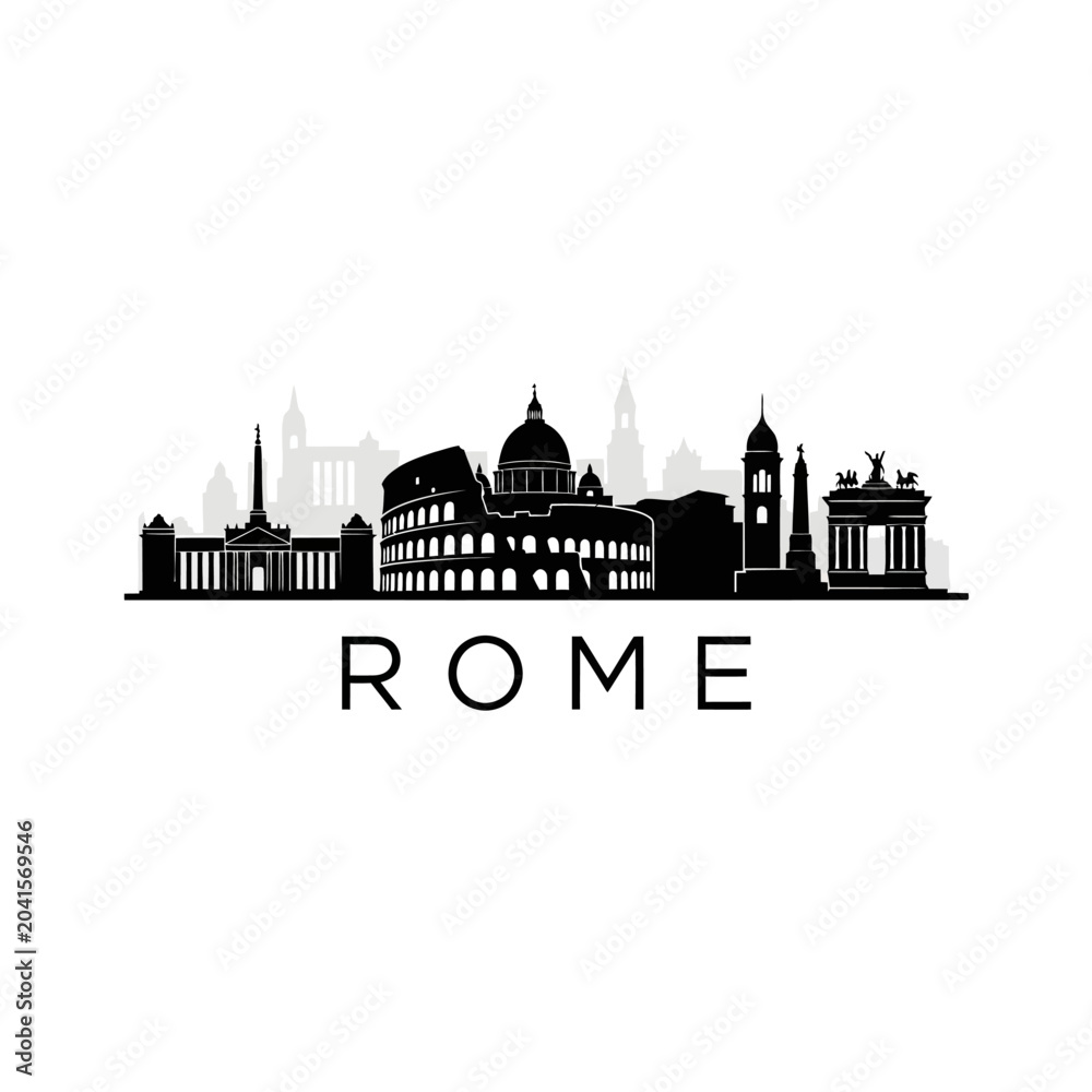 Obraz premium Rome City Skyline Silhouette Illustration, Italy Landmark Icons