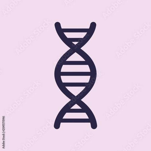 A simple dark blue icon of a double helix on light background