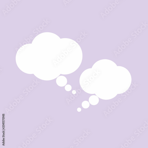 Two white thought bubbles on a soft purple background for conceptual design