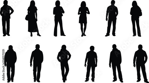 Obraz na plátne Silhouette collection of men and women standing in various poses for human postu