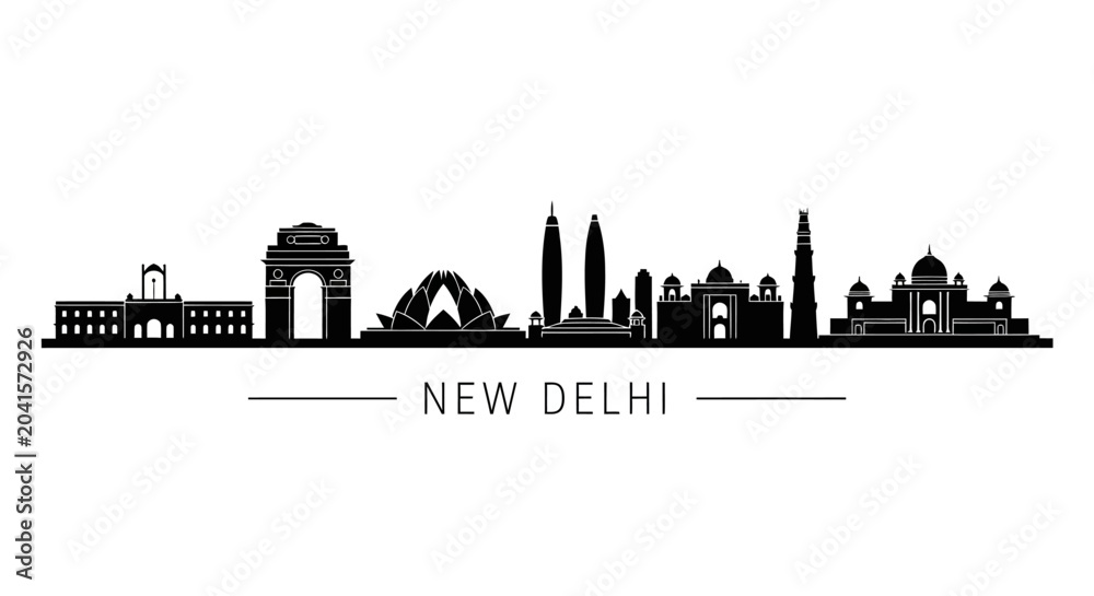 Fototapeta premium New Delhi Skyline Silhouette: Iconic Landmarks Cityscape