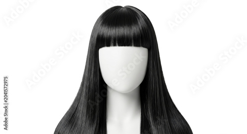 Картината върху платно Straight black hair wig with full fringe and bangs