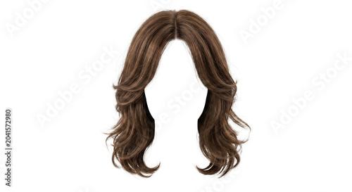 Fotografía Brown wavy wig with middle part on invisible mannequin