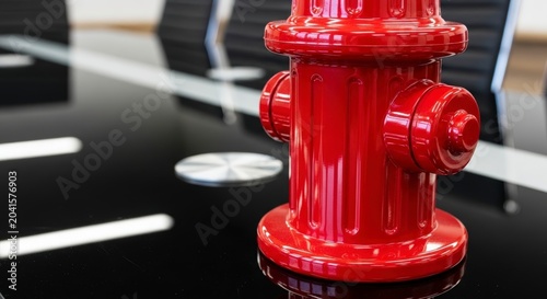 Red fire hydrant on black surface.