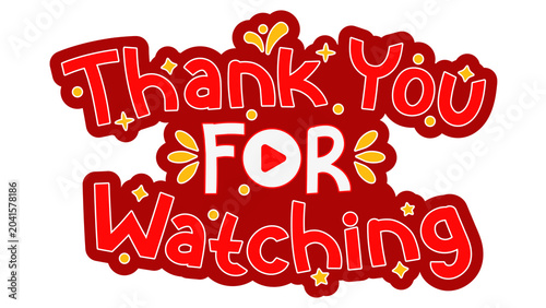 Thank you for watching typography graphic with play button icon isolated on transparent background