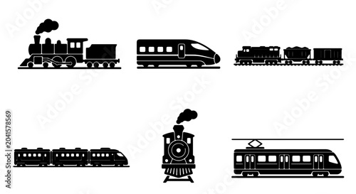 Schilderij op canvas Diverse Train Collection, Vintage Steam Engine, Modern High-Speed Rail, Freight