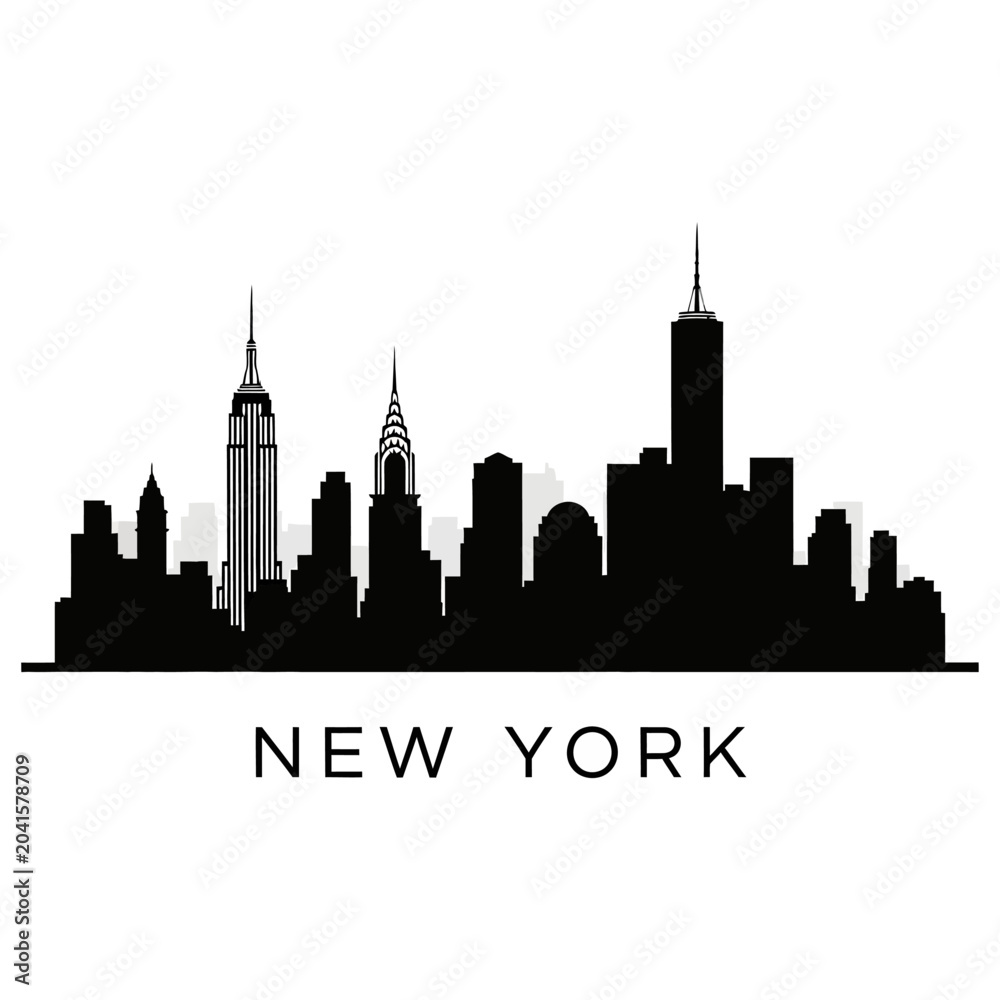Fototapeta premium New York City Skyline Silhouette - Black and White Vector