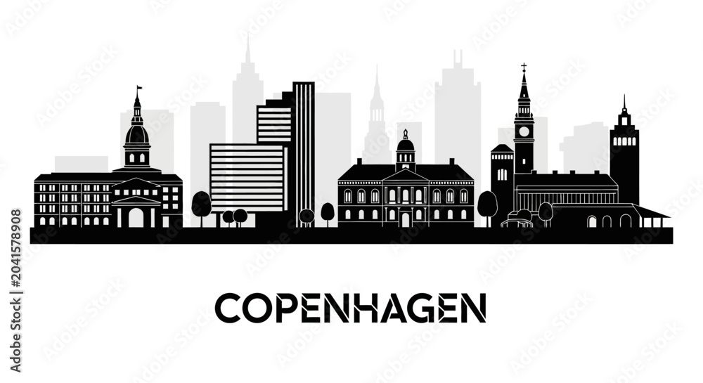 Obraz premium Copenhagen City Skyline Silhouette: Vector Illustration