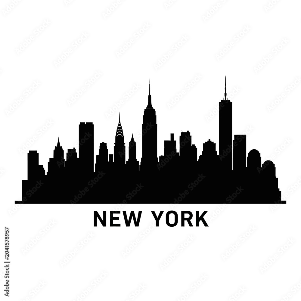 Fototapeta premium Silhouette Cityscape of New York, Black and White Graphic