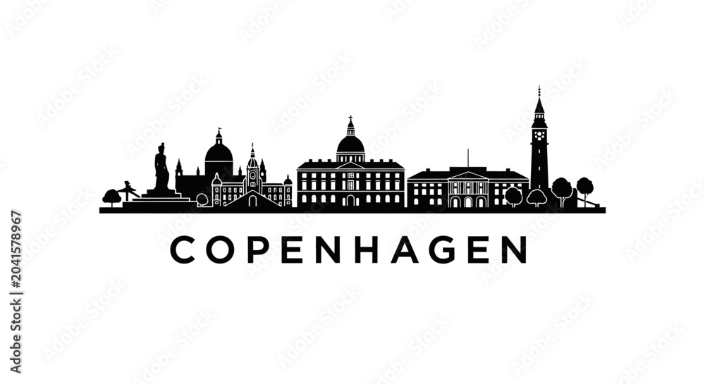 Fototapeta premium Copenhagen Cityscape Silhouette: Iconic Danish Architecture