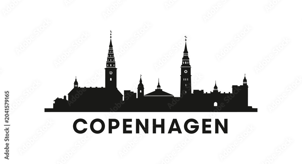Fototapeta premium Copenhagen Skyline Silhouette: Iconic Cityscape Black Graphic