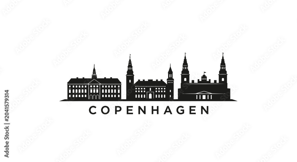 Fototapeta premium Copenhagen skyline silhouette on white background