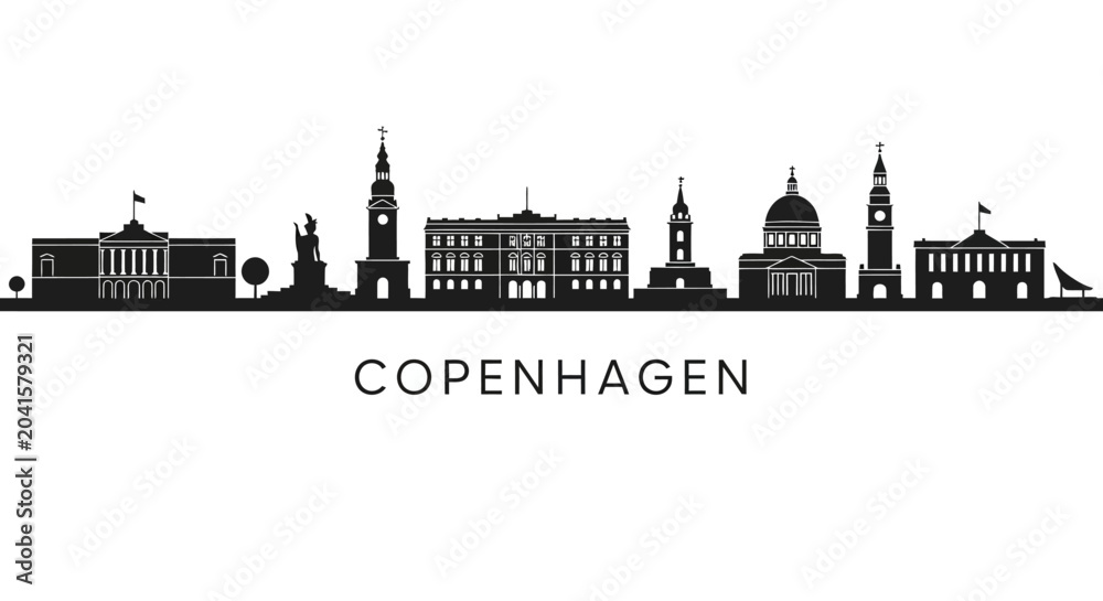 Fototapeta premium Copenhagen skyline silhouette illustration, city landmark vector