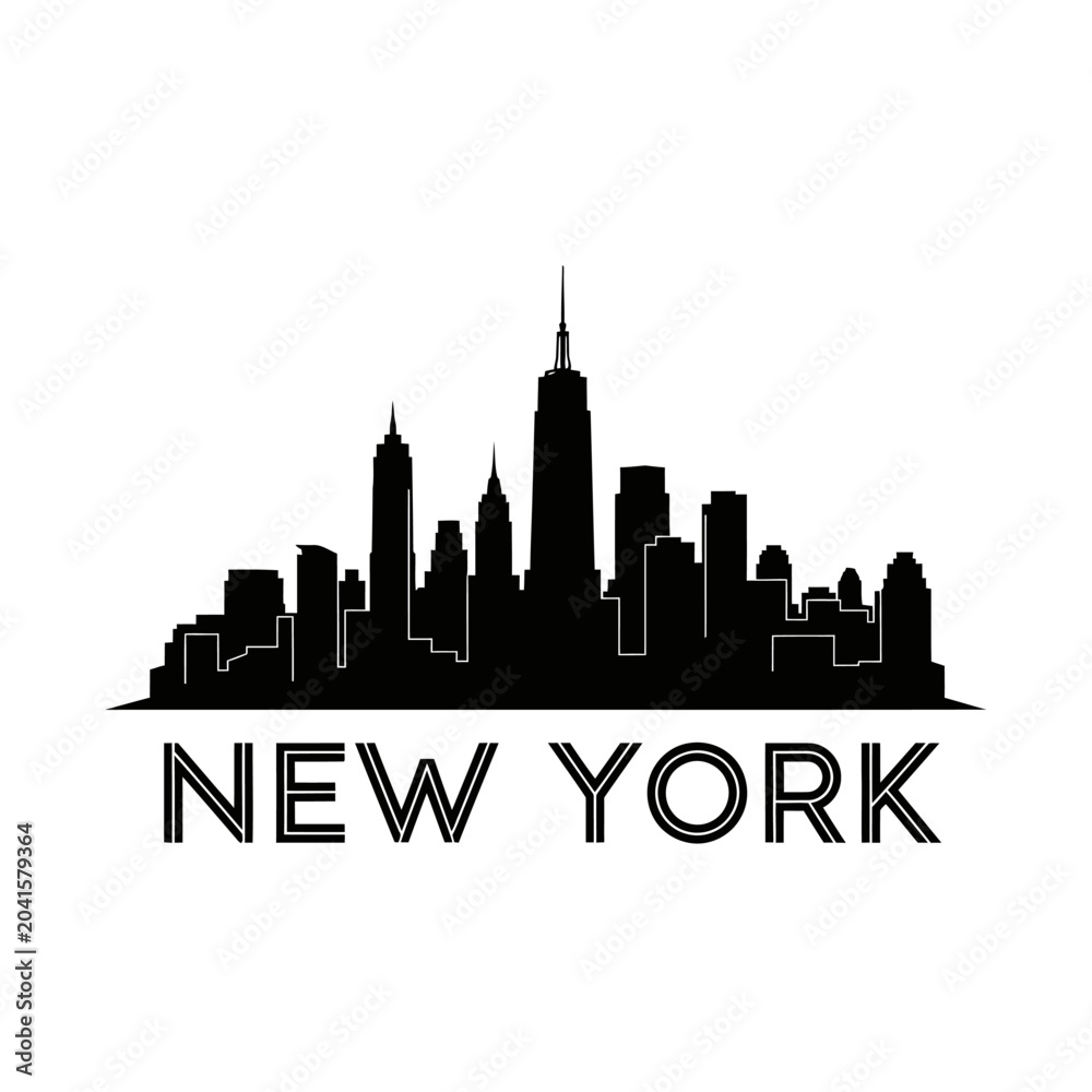Fototapeta premium New York City Skyline Silhouette - Black and White Vector Illustration