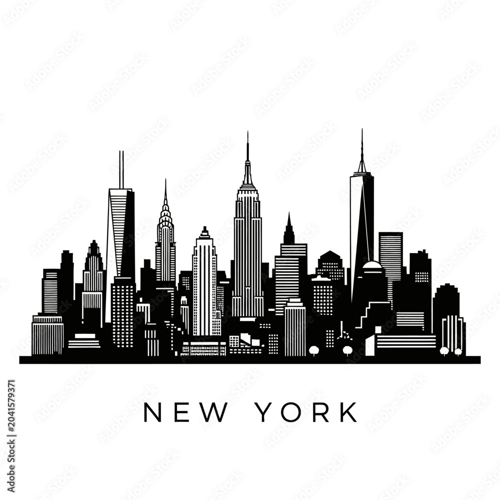 Fototapeta premium New York City Skyline Silhouette - Black and White Vector Illustration