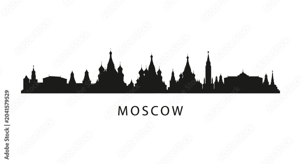Naklejka premium Moscow skyline silhouette illustration - black building cityscape on white