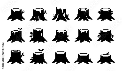 Картината върху платно Vector Tree Stumps Collection, 15 Unique Forest Remnants, Silhouette Icons for N
