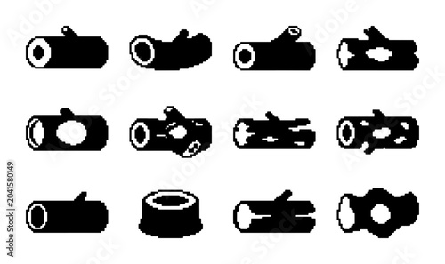 Fotografía Wood Log Icons, Timber Sections, Forest Elements, Rustic Natural Resources, Vect