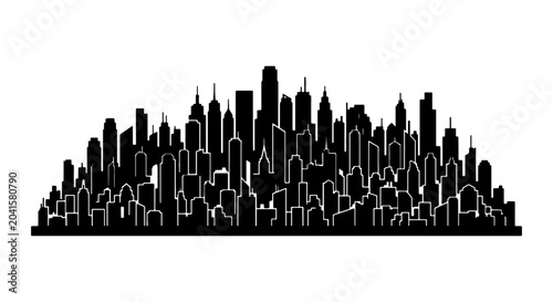 Quadro su tela Modern Cityscape Silhouette, Urban Skyline Vector Art, Downtown Architecture Col