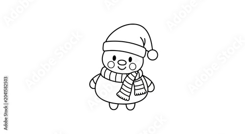 Foto Cute plump winter character wearing striped scarf and hat line art