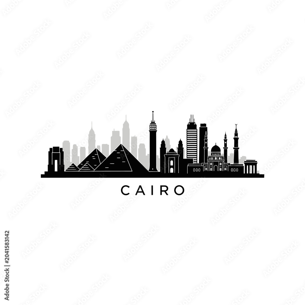 Obraz premium Cairo Silhouette Skyline: Iconic Egyptian Cityscape in Monochrome